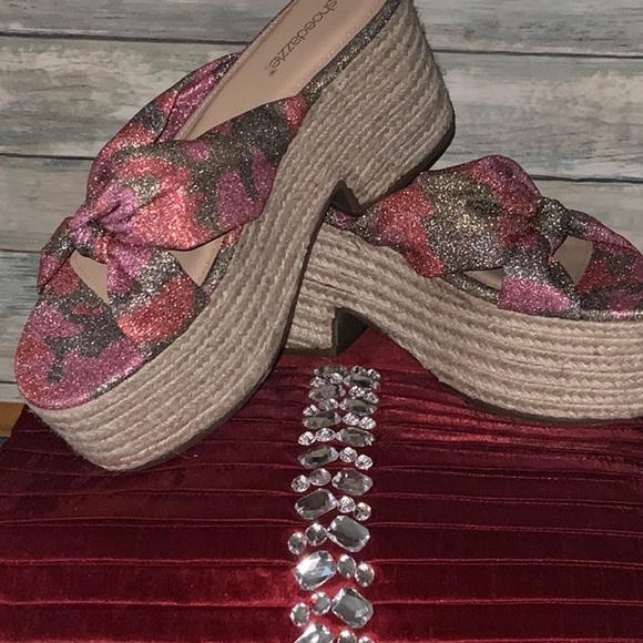 Coral Glitter Platform Sandal - Picture 1 of 9